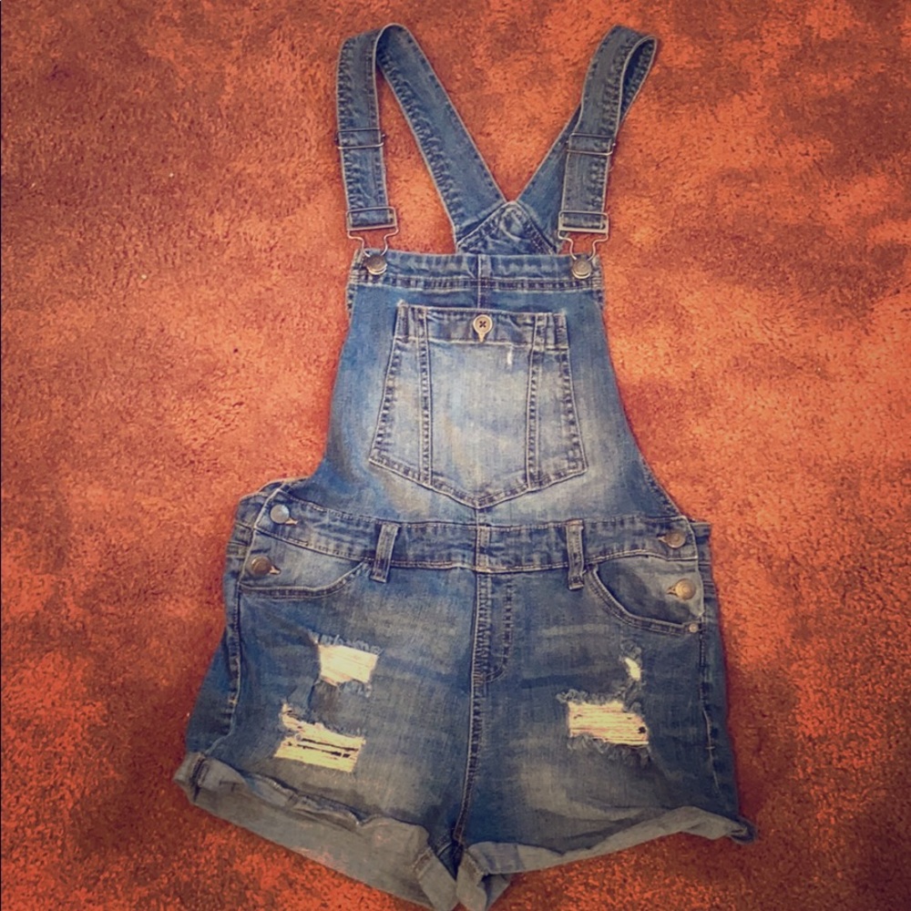 Denim overall shorts